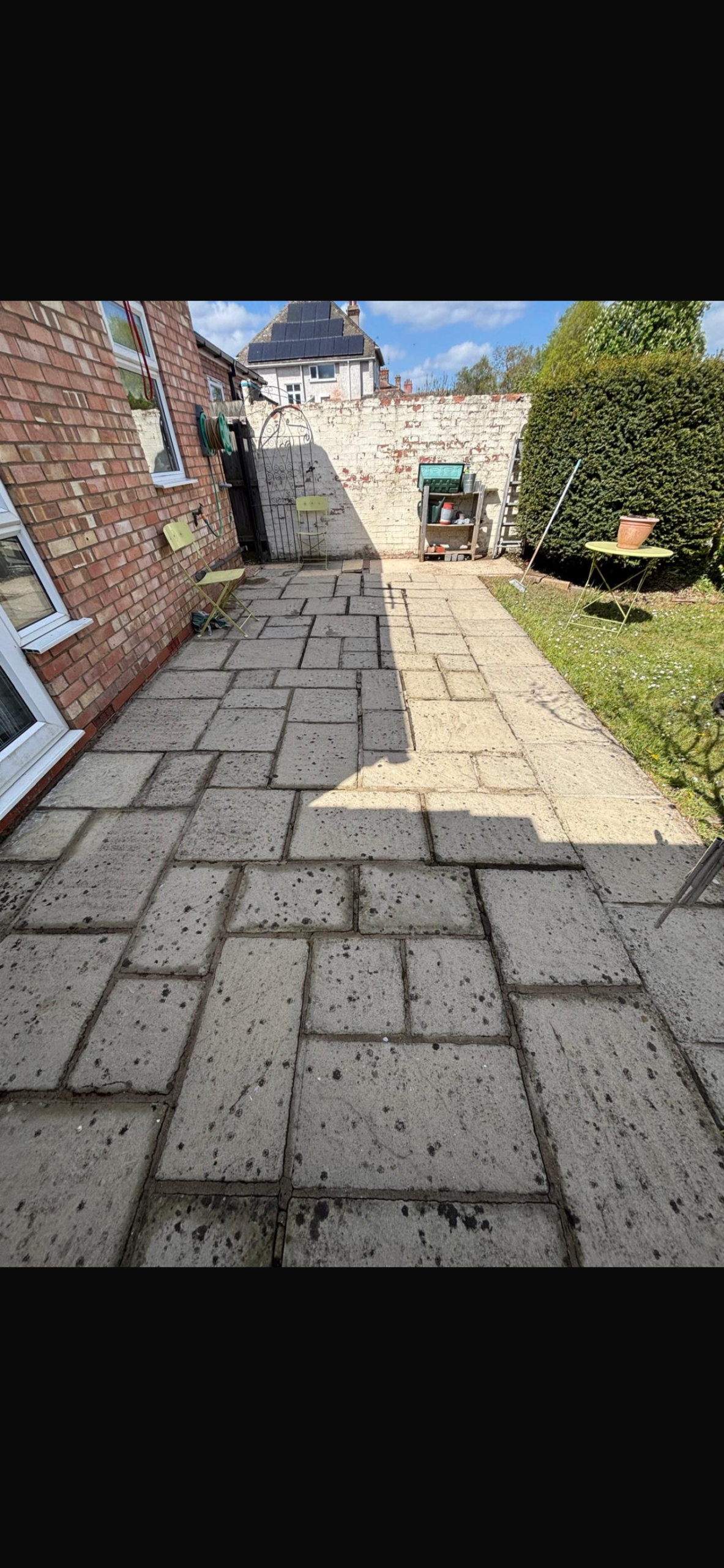 Exterior cleaning before maintenance - dirty outdoor area showing grime and buildup